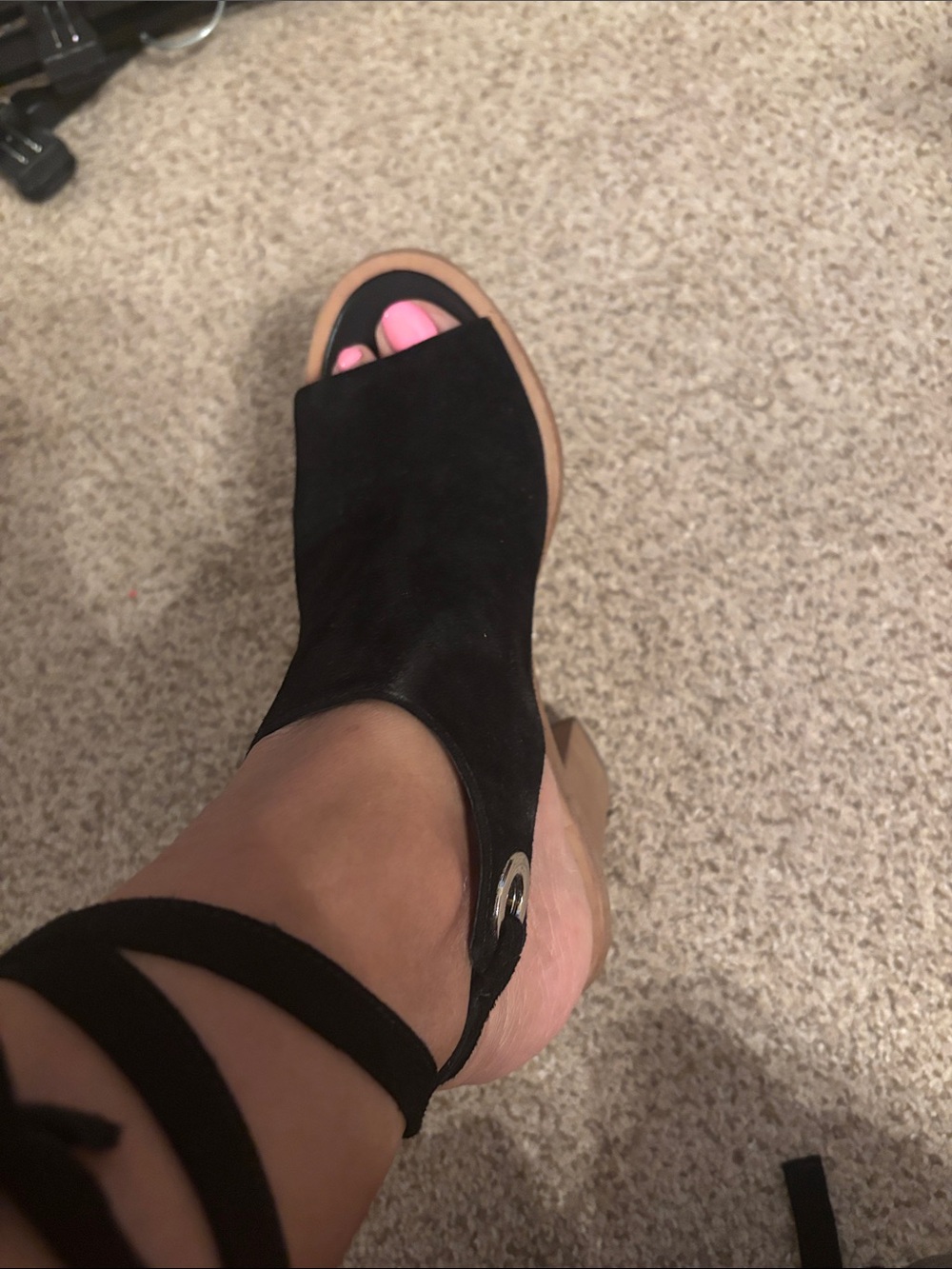 Black Suede Peep-Toe Block Heel Sandals